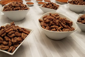 Homemade Candied Pecans, Sweet Potato, and Pumpkin Pies
